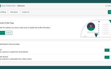 shopify update profile page